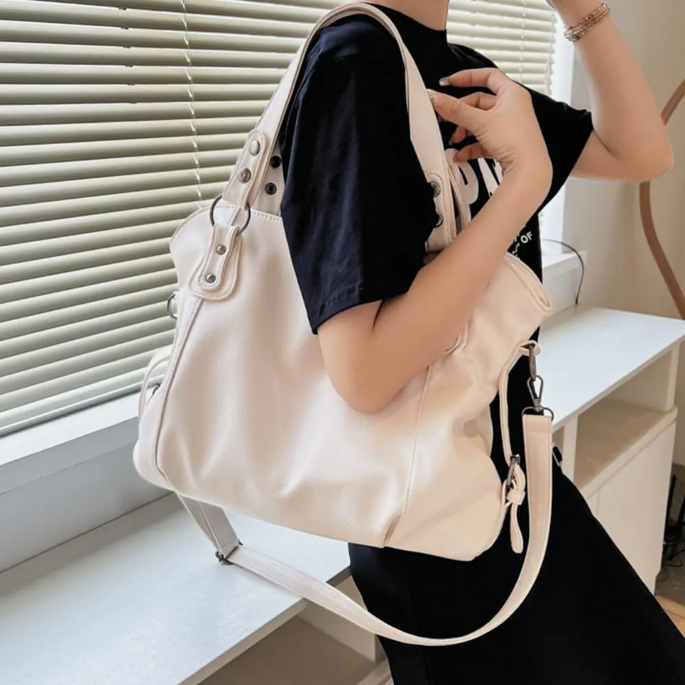 Vintage Tote Bag Y2k Leather Tote Bag Women Crossbody Bags Grunge Studded Purse Goth Accessories Brown Suede Handbag