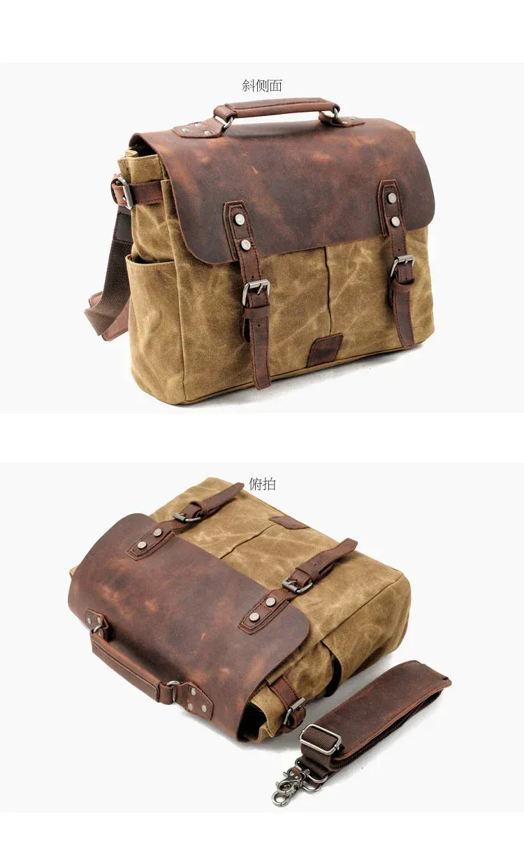 Vintage Waxed Canvas Male Messenger Bag
