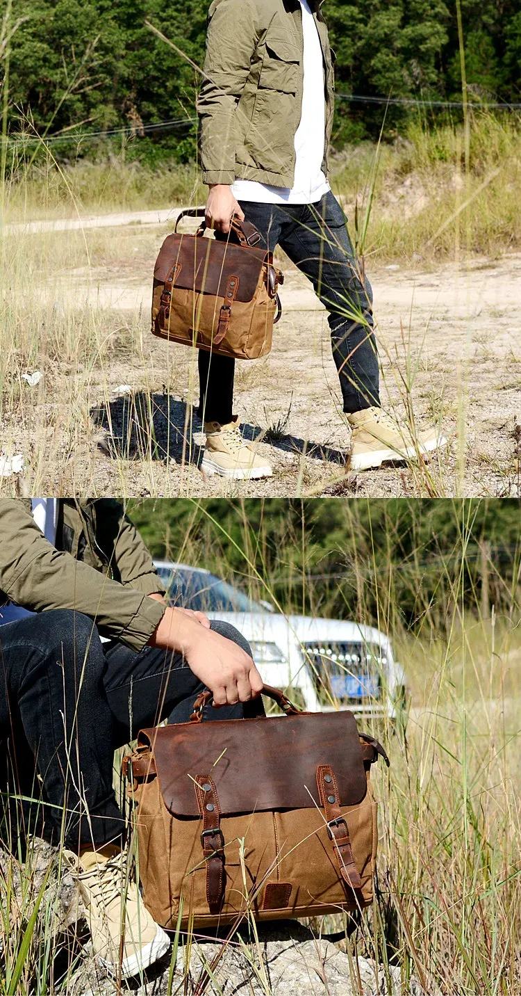 Vintage Waxed Canvas Male Messenger Bag
