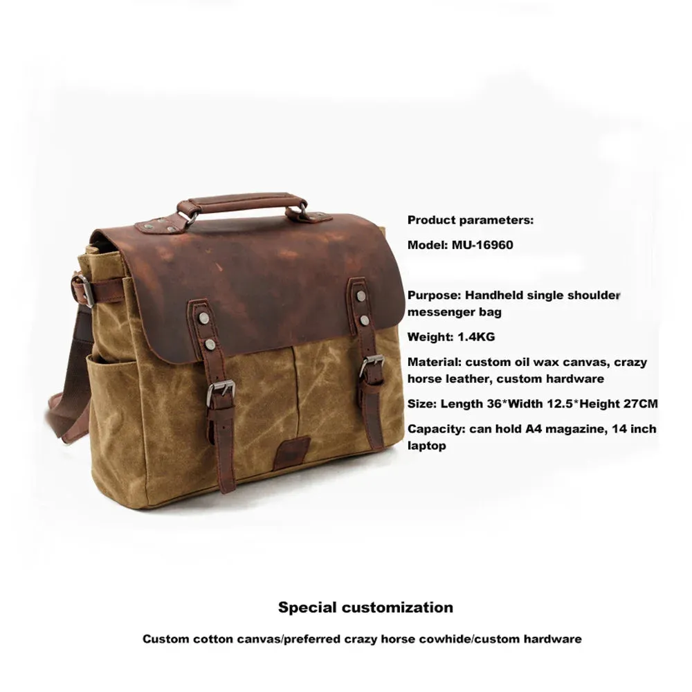 Vintage Waxed Canvas Male Messenger Bag