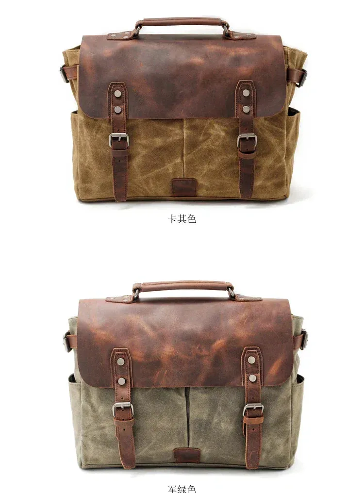 Vintage Waxed Canvas Male Messenger Bag