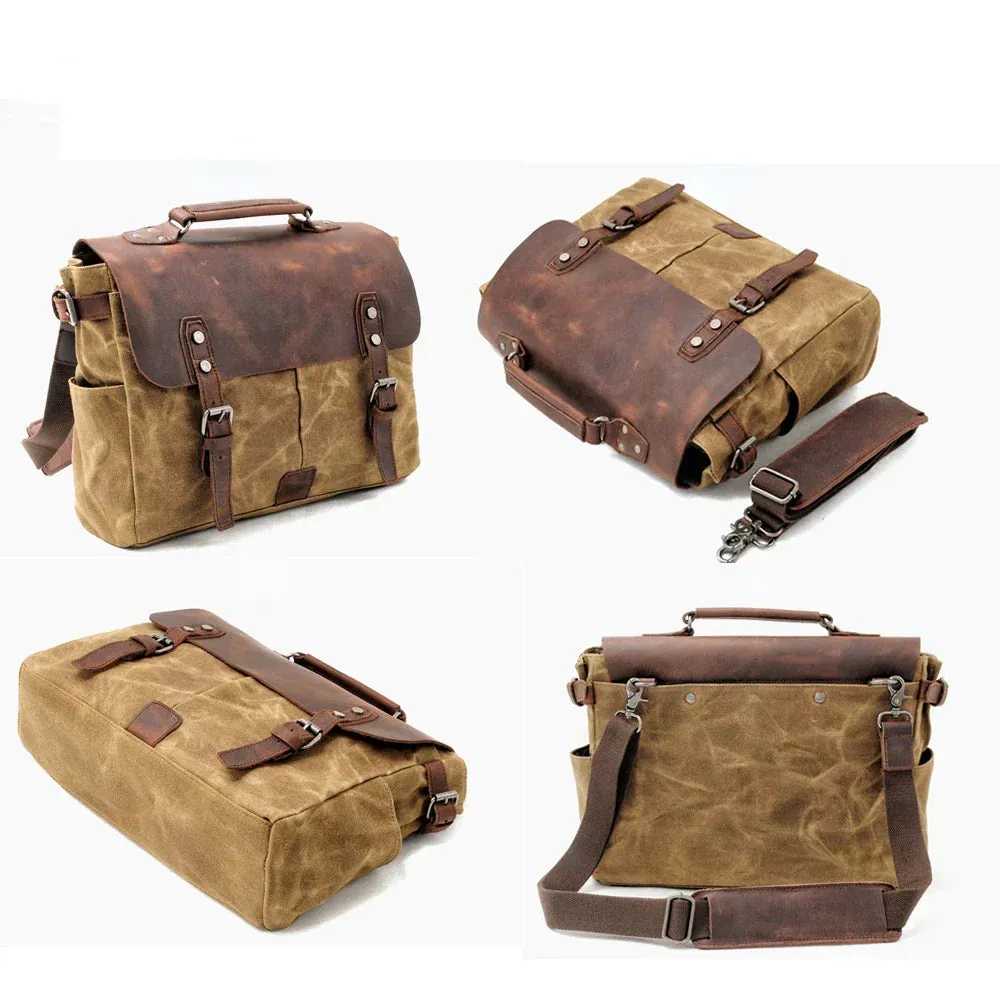 Vintage Waxed Canvas Male Messenger Bag