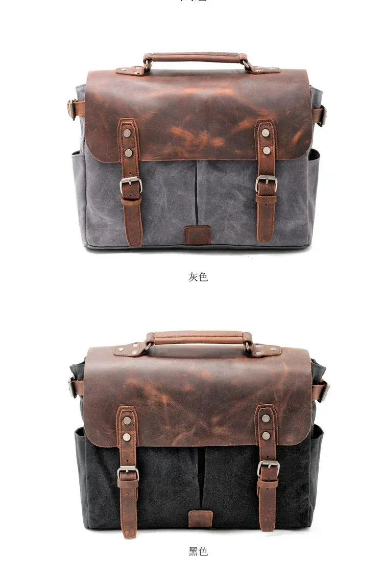 Vintage Waxed Canvas Male Messenger Bag