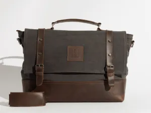 Vintage Work Satchel ''100% Cotton canvas & Cow leather'' – Dark Grey