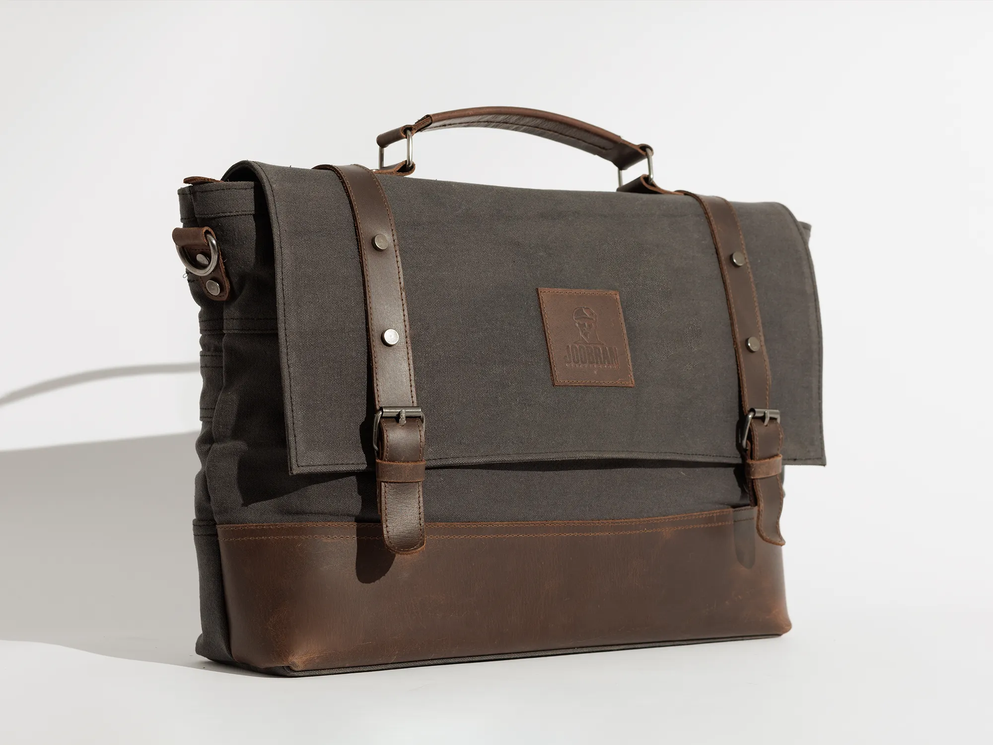 Vintage Work Satchel ''100% Cotton canvas & Cow leather'' – Dark Grey