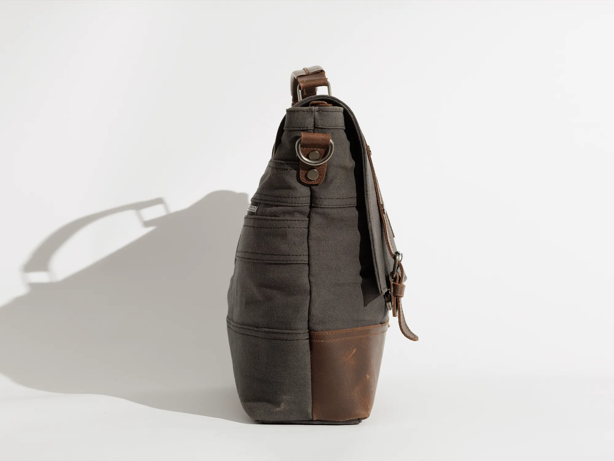 Vintage Work Satchel ''100% Cotton canvas & Cow leather'' – Dark Grey
