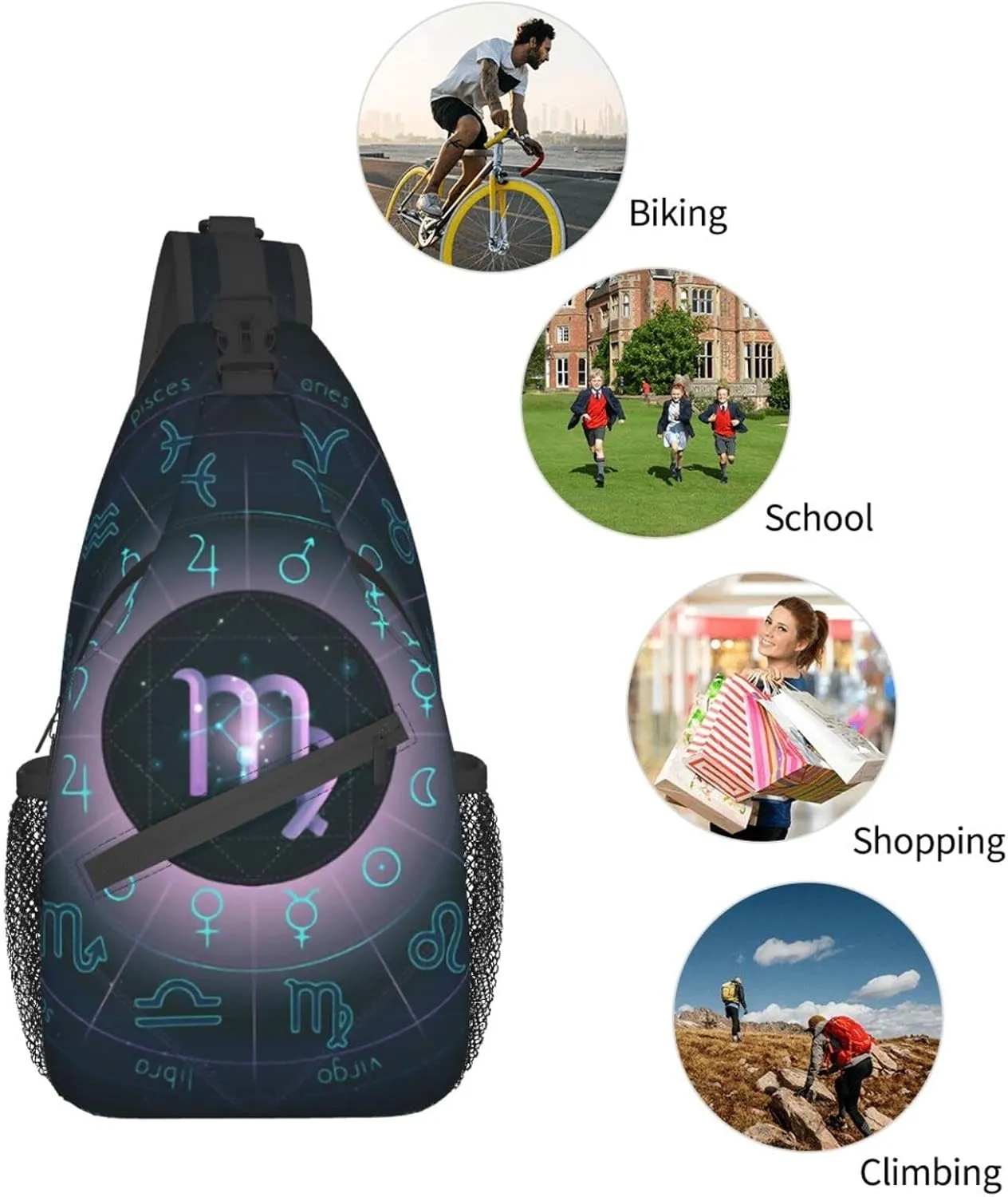 Virgo Chest Bag Shoulder Bag, Twelve Constellations Sling Backpack Casual Travel Bag For Men And Women