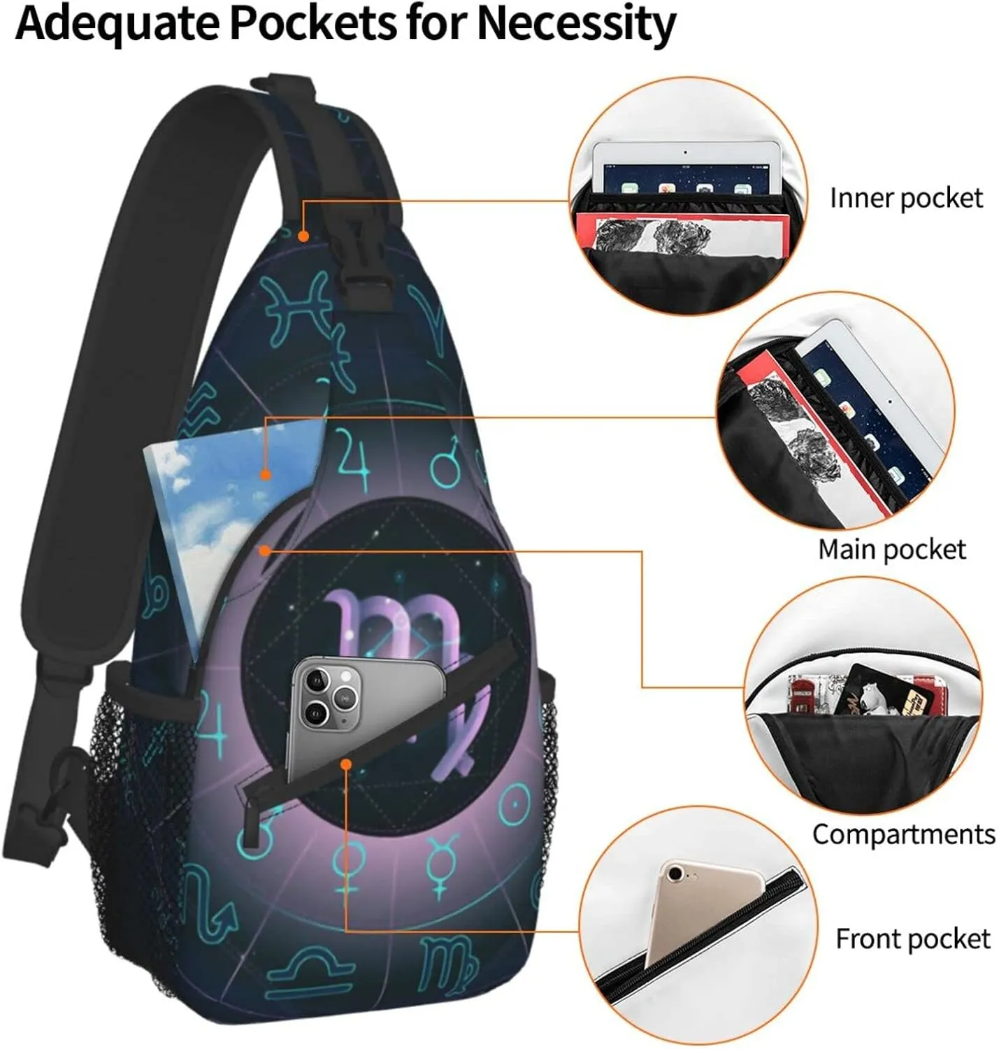 Virgo Chest Bag Shoulder Bag, Twelve Constellations Sling Backpack Casual Travel Bag For Men And Women