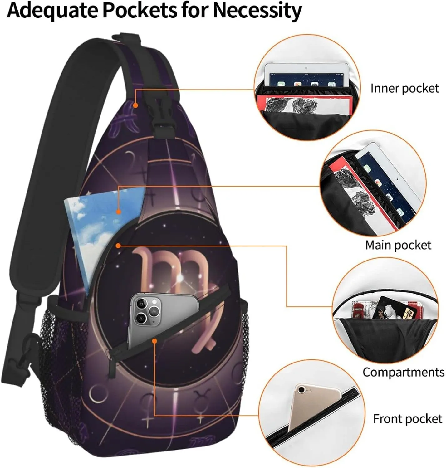 Virgo Chest Bag Shoulder Bag, Twelve Constellations Sling Backpack Casual Travel Bag For Men And Women