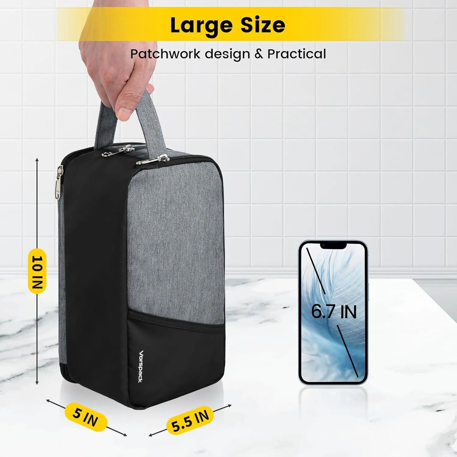 Vorspack Travel Toiletry Bag - Toiletry Bag for Men Water Resistant Skincare Bag Dopp Kit for Bathroom Toiletries Accessories Gifts - Grey