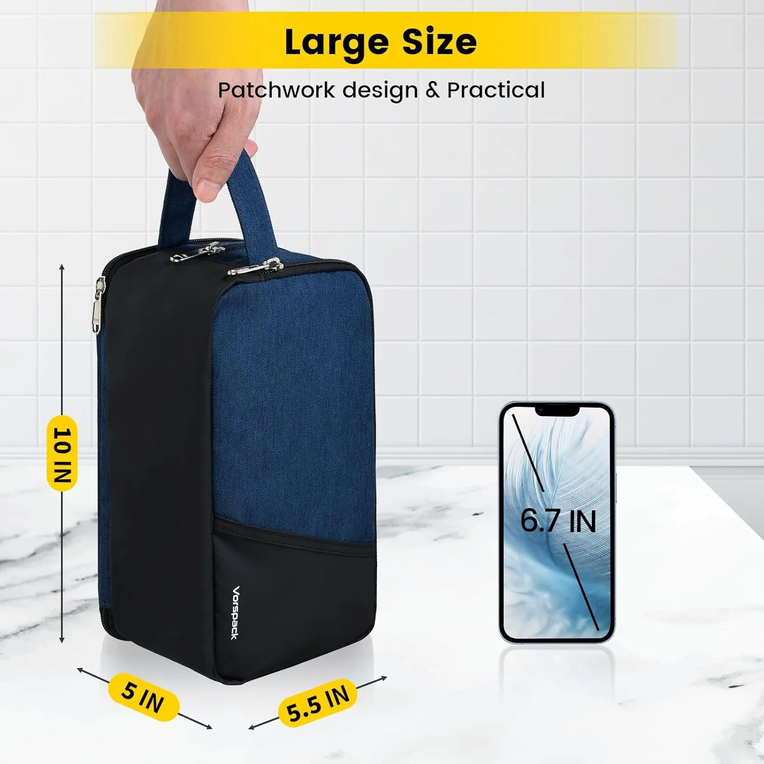 Vorspack Travel Toiletry Bag - Toiletry Bag for Men Water Resistant Skincare Bag Dopp Kit for Bathroom Toiletries Accessories Gifts - Navy Blue