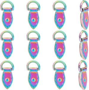 WADORN 10 Pack Rainbow Metal Bag Side Clip Buckle, Purse Suspension Clasp Hardware Leaf Shape Handbag Chain Strap Connector Colorful D Ring Screwback Lanyard Clasps DIY Shoulder Bag Repair Accessories