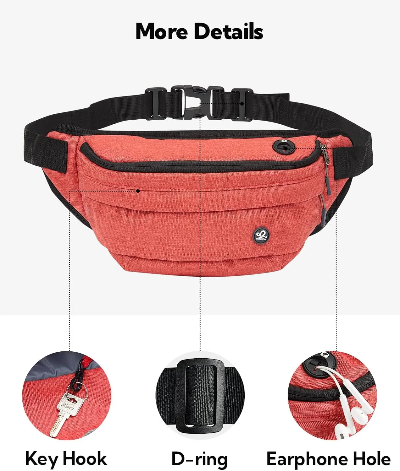 WATERFLY Fanny Pack for Men Women Water Resistant Large Hiking Waist Bag Pack Carrying All Phones for Running Walking Traveling