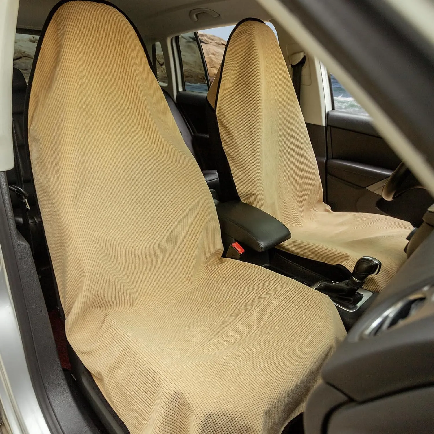 Waterproof Car Seats Covers 2pcs Beige - Universal Car Seats Cushion for Sedan SUV Truck Front OR Back Seat - Anti-Slip Auto Seats Protector Suit for After Yoga Gym Biking Running Workout
