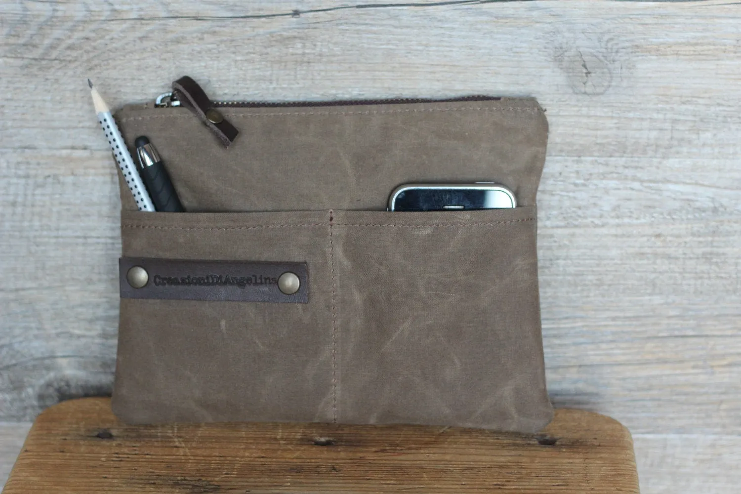 Waxed canvas zipper pouch, personalized gift , makeup bag, waxed canvas bag purse,  gift for boyfriend,  wallet,  passport cover