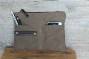 Waxed canvas zipper pouch, personalized gift , makeup bag, waxed canvas bag purse,  gift for boyfriend,  wallet,  passport cover