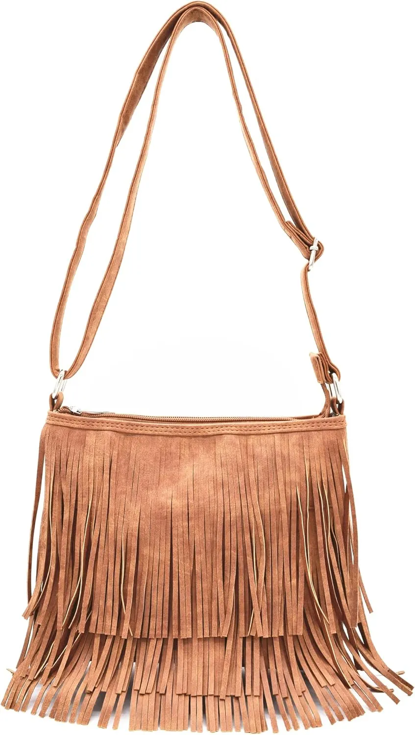 Western Cowgirl Fashion Style Leather Fringe Crossbody Handbags Women Purse Country Everyday Shoulder Bag