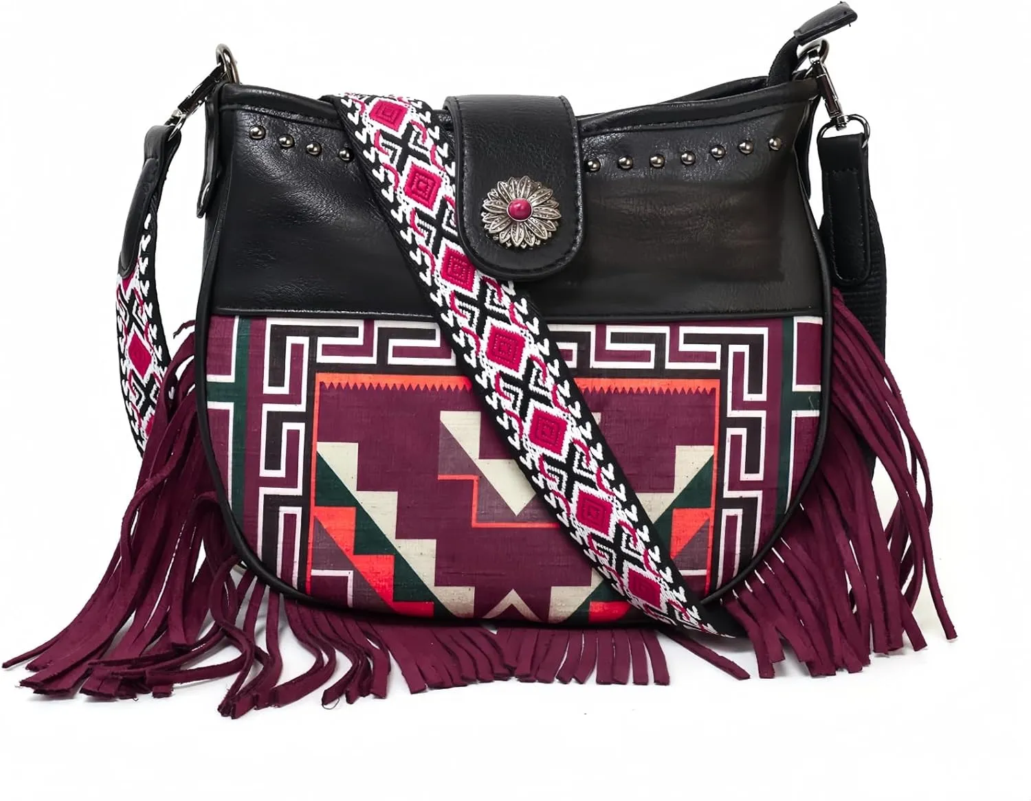 Western Crossbody Handbag for Women, PU Leather Vintage Hobo Fringe Tassel Shoulder Bag