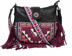 Western Crossbody Handbag for Women, PU Leather Vintage Hobo Fringe Tassel Shoulder Bag