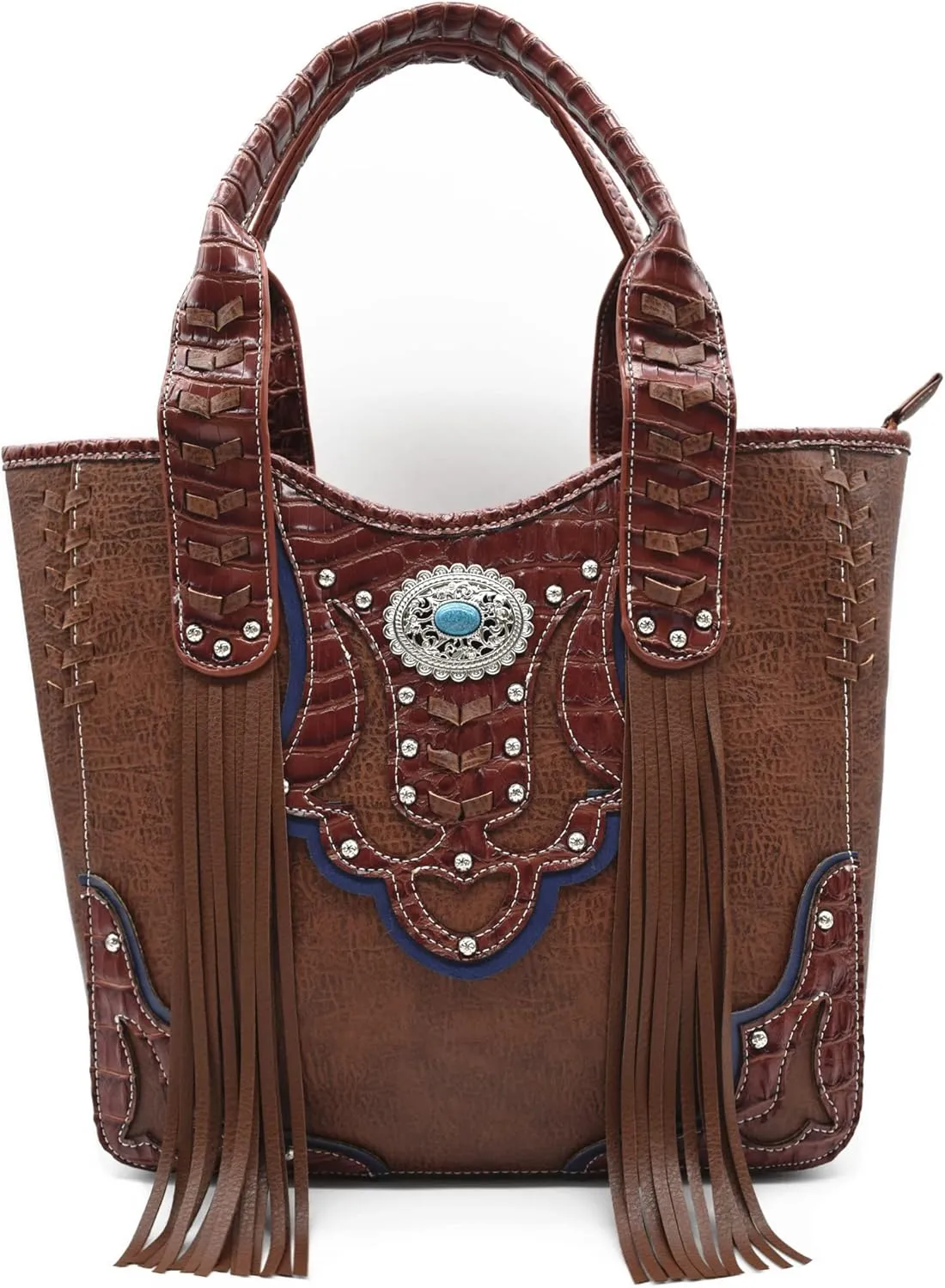 Western Style Cowgirl Woven Fringe Crocodile Gorgeous Purse Conchos Tote Country Women Handbag Shoulder Bags Wallet Set
