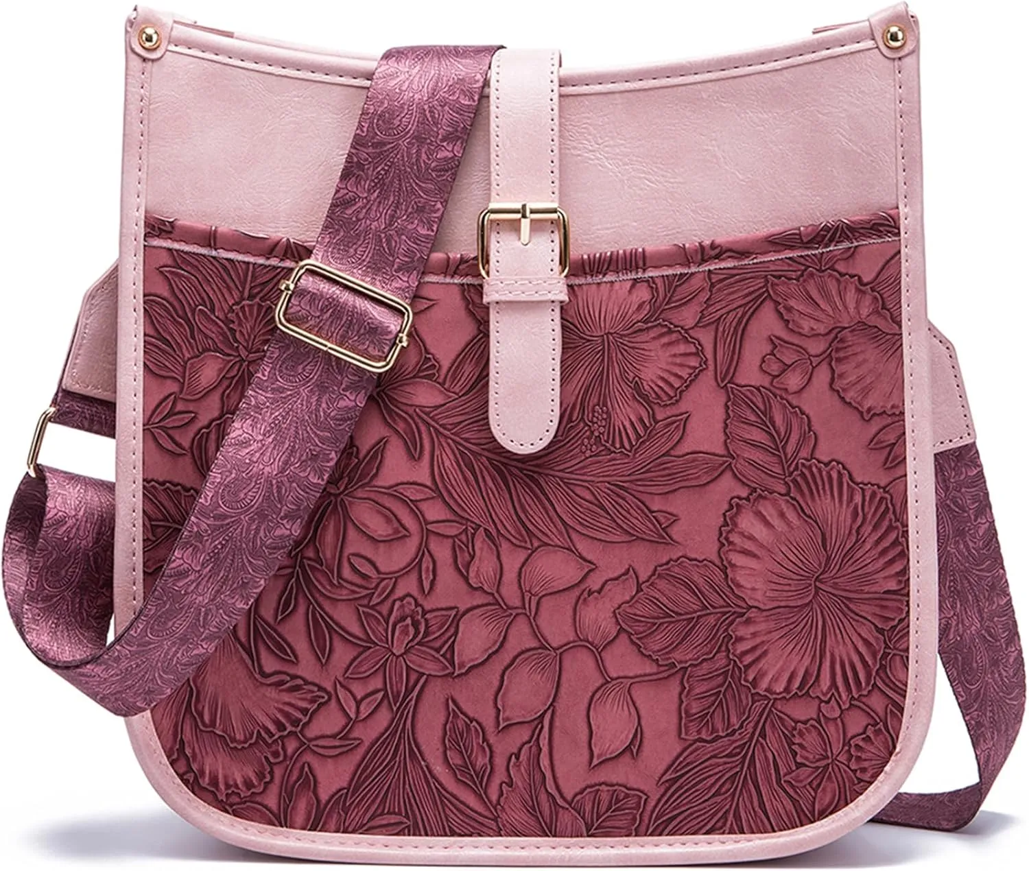 Western Wrangler Fringe Elegant Embossed Orchid Design Crossbody Purse for Women - Vintage Cellphone Bag with Tassel Zippers Ideal Trendy Vegan Hobo Handbags With Adjustable Shoulder Strap Bucket Pink