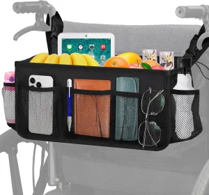 Wheelchair Bag with Cup Holder, Wheelchair Backpack Wheelchair Basket for Back, Wheelchair Bags to Hang on Back Wheelchair Accessories (Black)