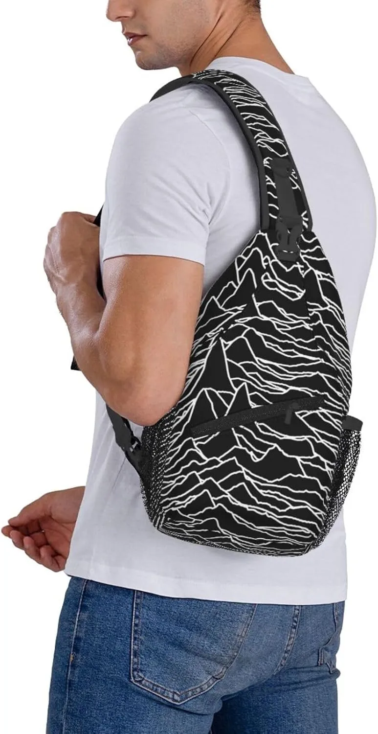 White Lines Compose Mountains Chest Sling Bag Crossbody Shoulder Backpack Bag Gym Cycling Travel Hiking Daypack Cross Bag