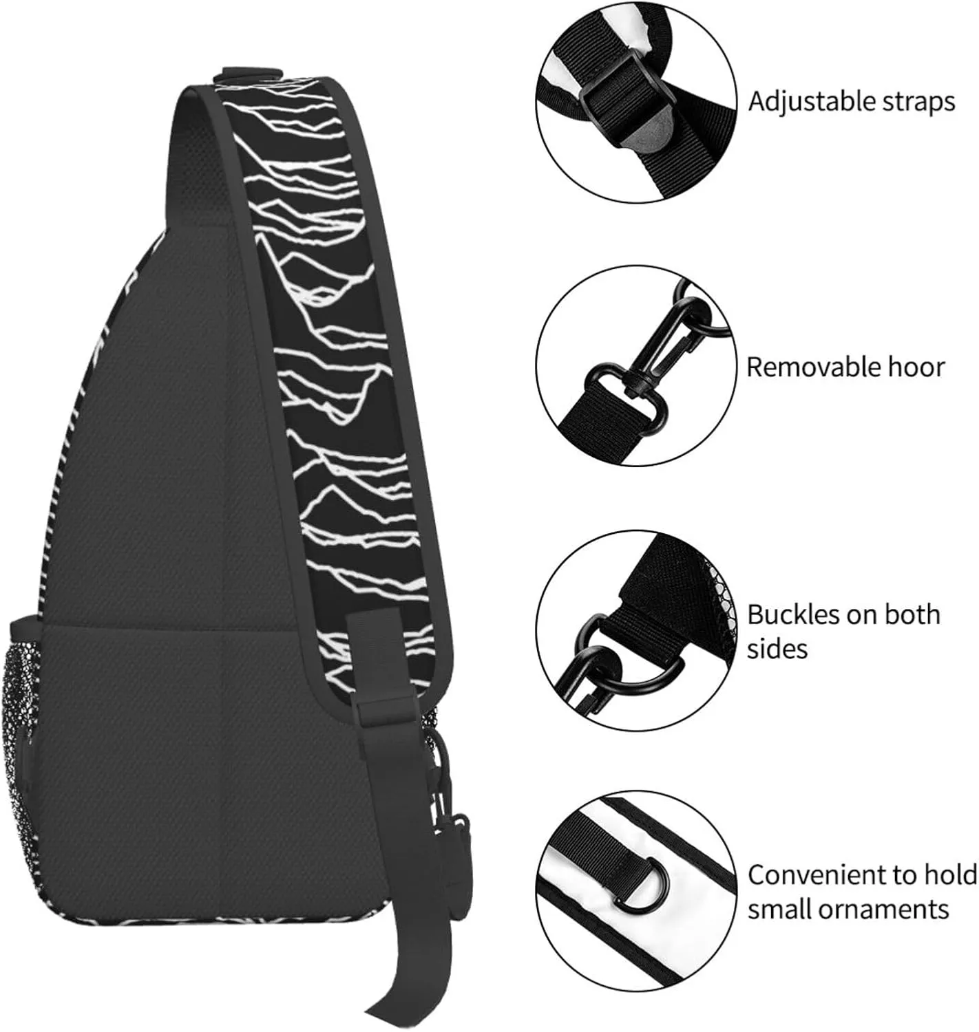 White Lines Compose Mountains Chest Sling Bag Crossbody Shoulder Backpack Bag Gym Cycling Travel Hiking Daypack Cross Bag
