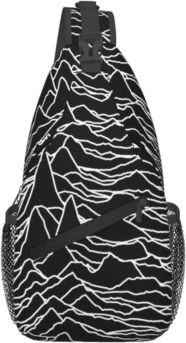 White Lines Compose Mountains Chest Sling Bag Crossbody Shoulder Backpack Bag Gym Cycling Travel Hiking Daypack Cross Bag