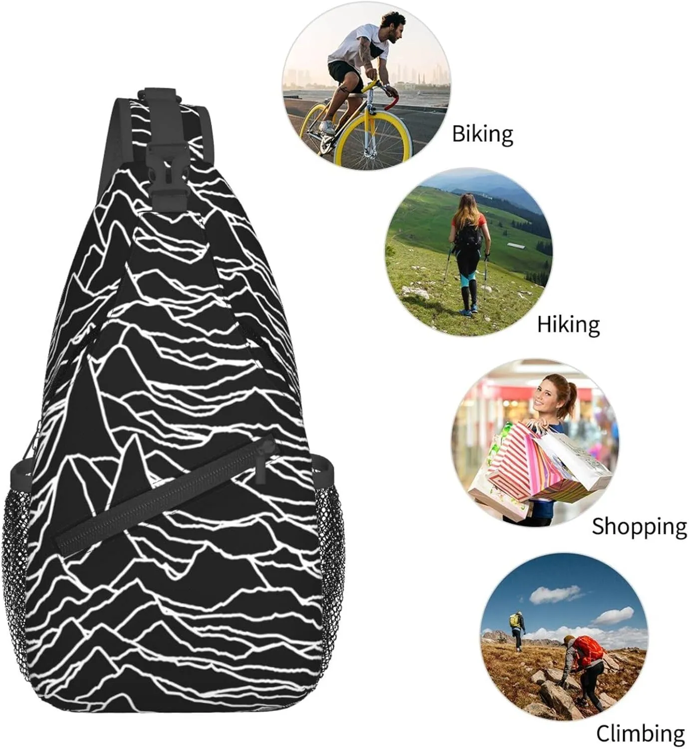 White Lines Compose Mountains Chest Sling Bag Crossbody Shoulder Backpack Bag Gym Cycling Travel Hiking Daypack Cross Bag