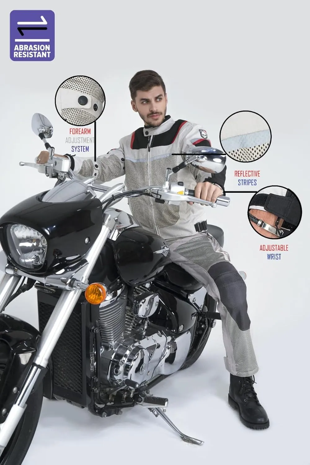 WICKED STOCK Mesh Motorcycle Jacket Men - CE Level 2 Enduro Biker Jacket Motorcycle Armor - Reflective Mens Motorcycle Jacket