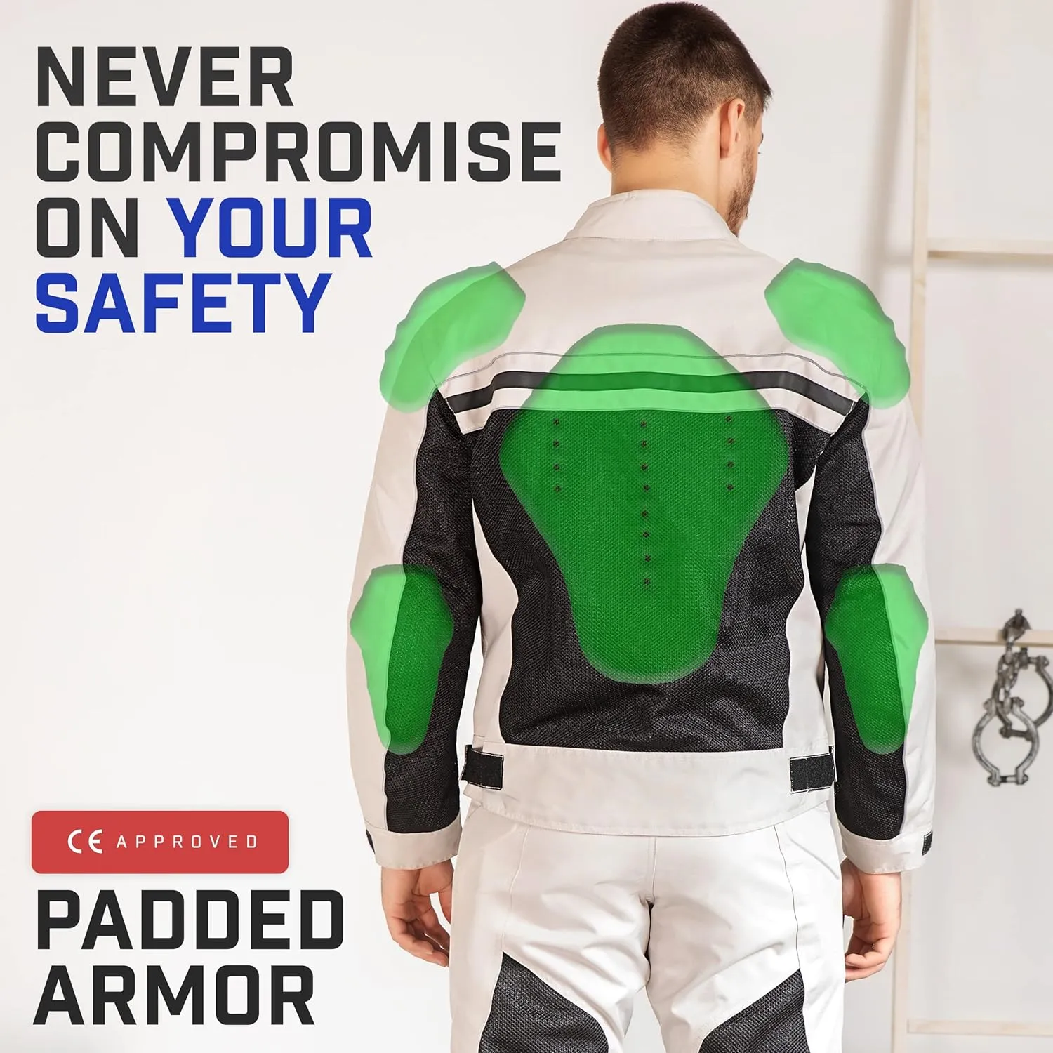 WICKED STOCK Motorcycle Jacket Men - CE Level1 Reflective Summer Biker Jacket Men with Adjustable Cuffs & Waist Belt - Lightweight & Comfortable Mesh Motorcycle Jacket with Armor for Men