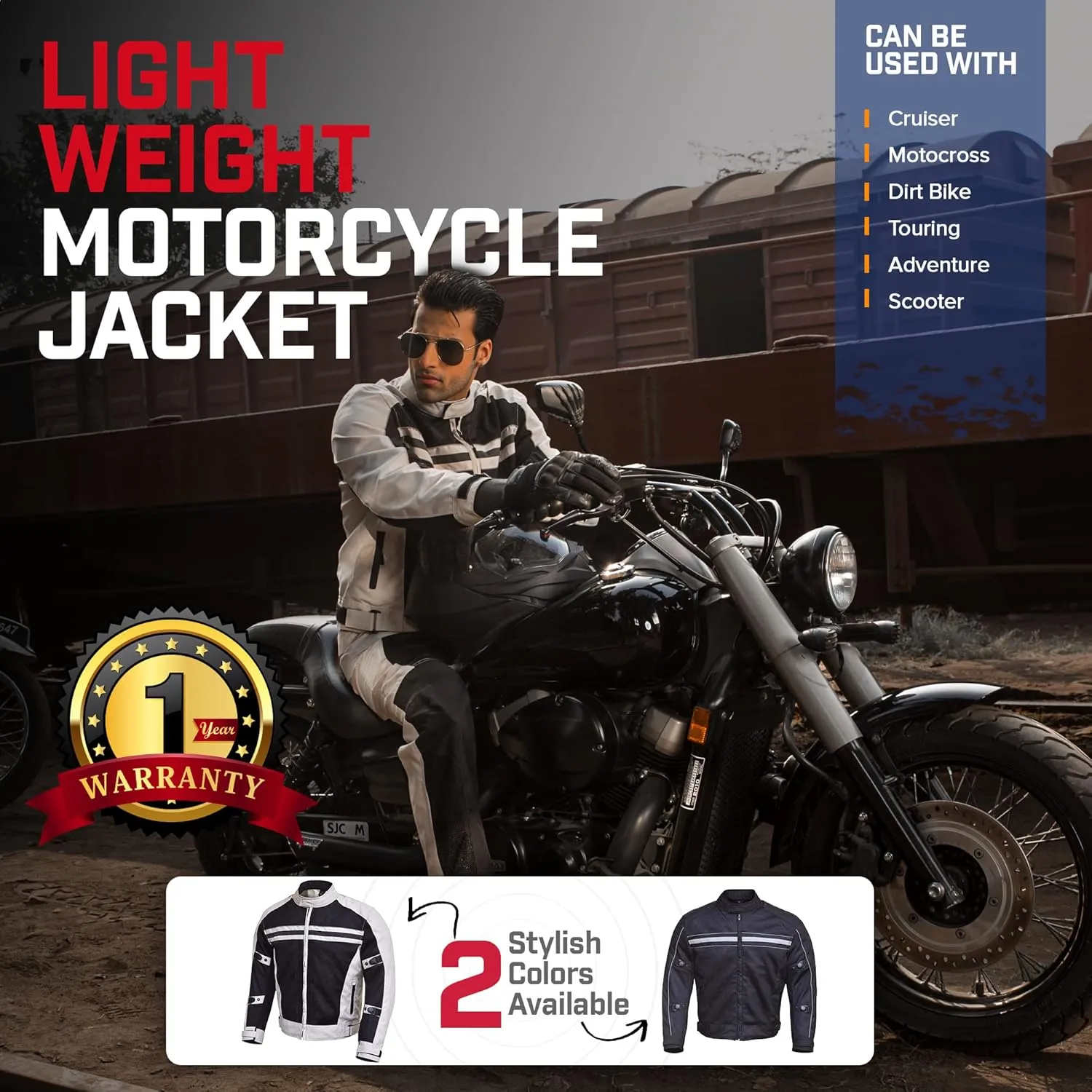 WICKED STOCK Motorcycle Jacket Men - CE Level1 Reflective Summer Biker Jacket Men with Adjustable Cuffs & Waist Belt - Lightweight & Comfortable Mesh Motorcycle Jacket with Armor for Men