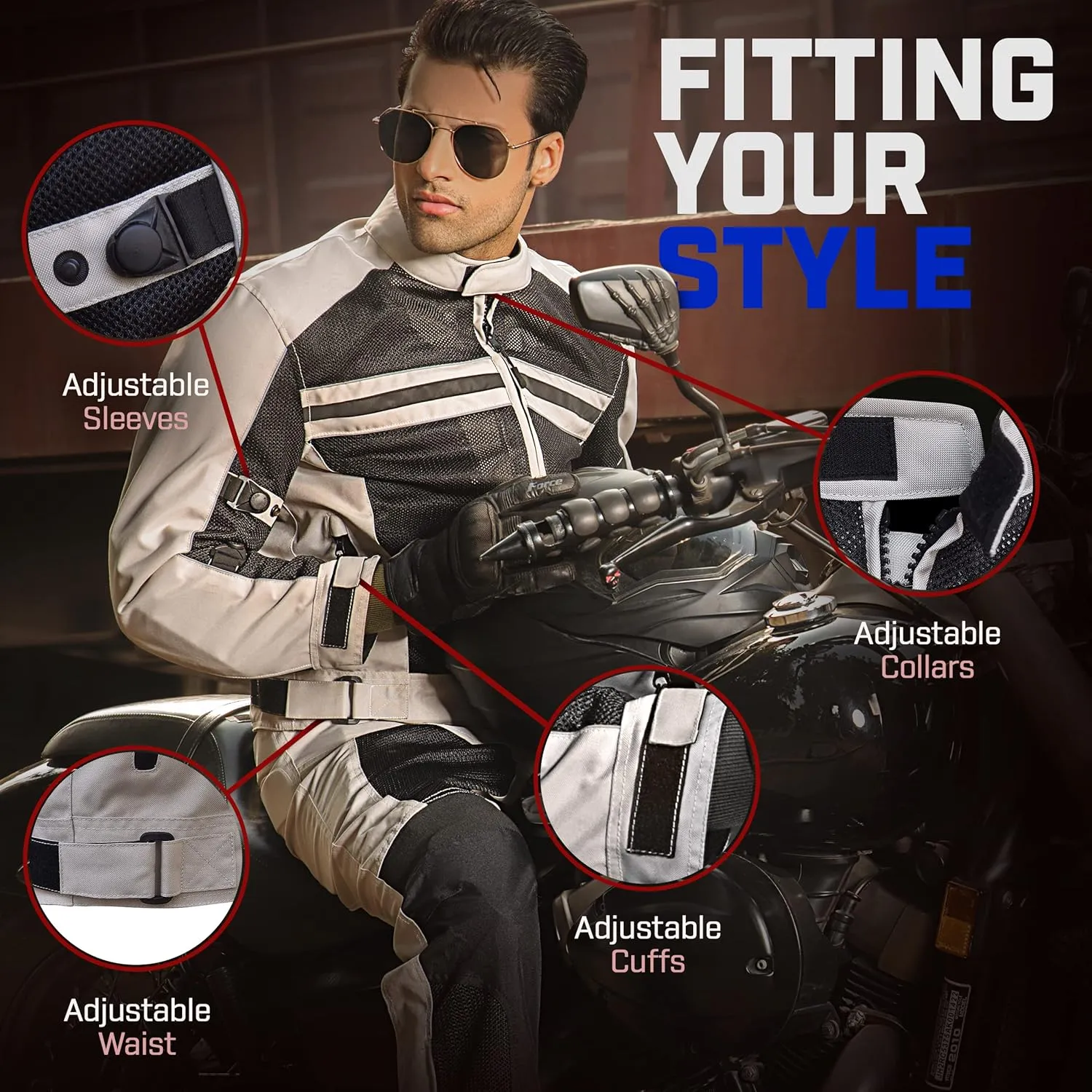WICKED STOCK Motorcycle Jacket Men - CE Level1 Reflective Summer Biker Jacket Men with Adjustable Cuffs & Waist Belt - Lightweight & Comfortable Mesh Motorcycle Jacket with Armor for Men