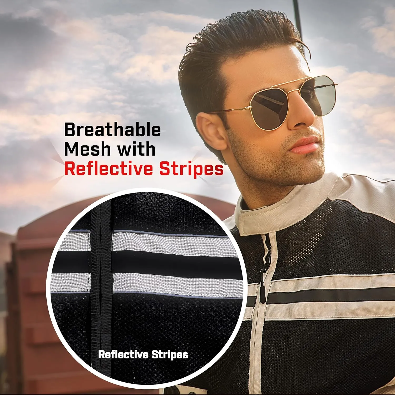 WICKED STOCK Motorcycle Jacket Men - CE Level1 Reflective Summer Biker Jacket Men with Adjustable Cuffs & Waist Belt - Lightweight & Comfortable Mesh Motorcycle Jacket with Armor for Men