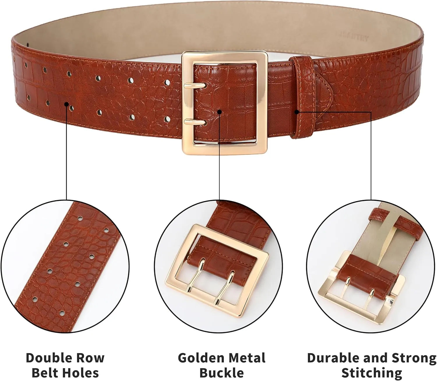 Wide Belts for Women Leather Wide Belts Fashion Thick Black Belt With Gold Buckle Belt for Dresses