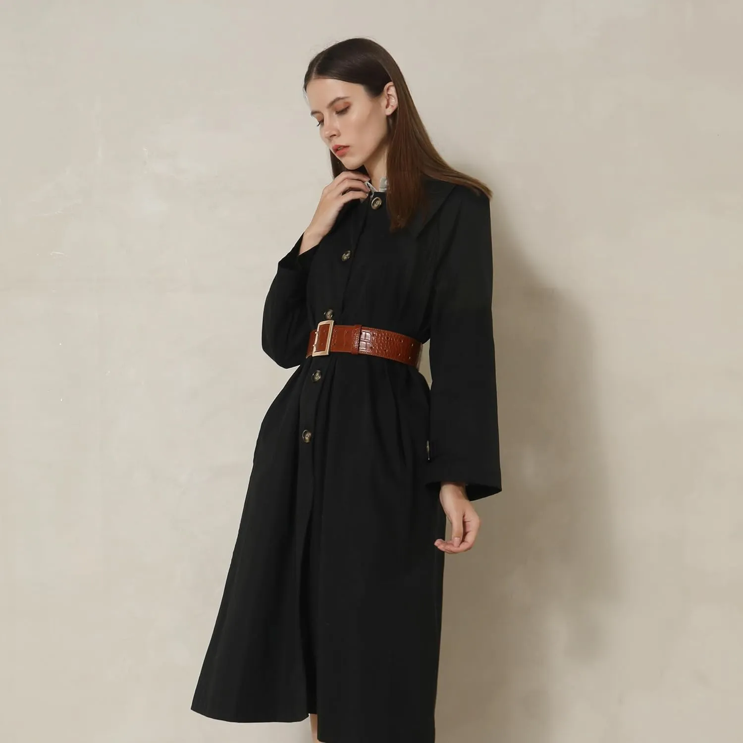Wide Belts for Women Leather Wide Belts Fashion Thick Black Belt With Gold Buckle Belt for Dresses