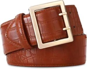 Wide Belts for Women Leather Wide Belts Fashion Thick Black Belt With Gold Buckle Belt for Dresses