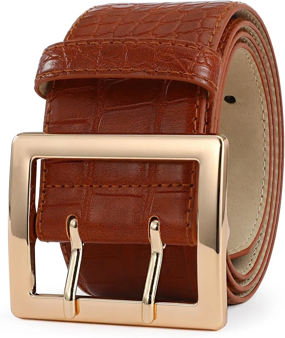 Wide Belts for Women Leather Wide Belts Fashion Thick Black Belt With Gold Buckle Belt for Dresses