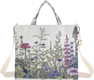 Wildflowers and Herbs Corduroy Tote Bag for Women Hobo Crossbody Bag Purse Stylish Shoulder Handbag Messenger Bags, S