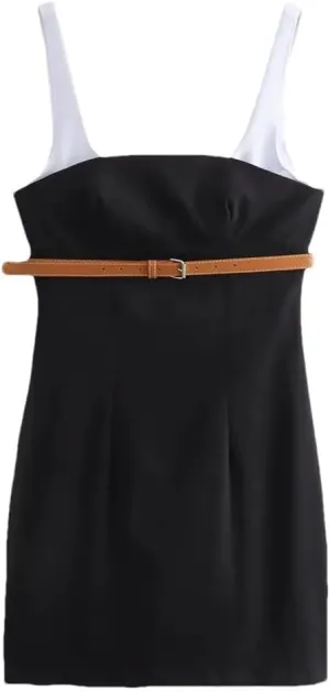 Woman Belt Slip Mini Dress Sleeveless Bodycon Short for Backless Sexy Party Patchwork Dresses