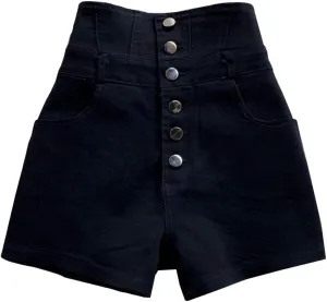 Women Black Punk Gothic Shorts Metal Hollow Out High Waist Sexy Rock Hot Shorts for Club Cosplay Party Dance