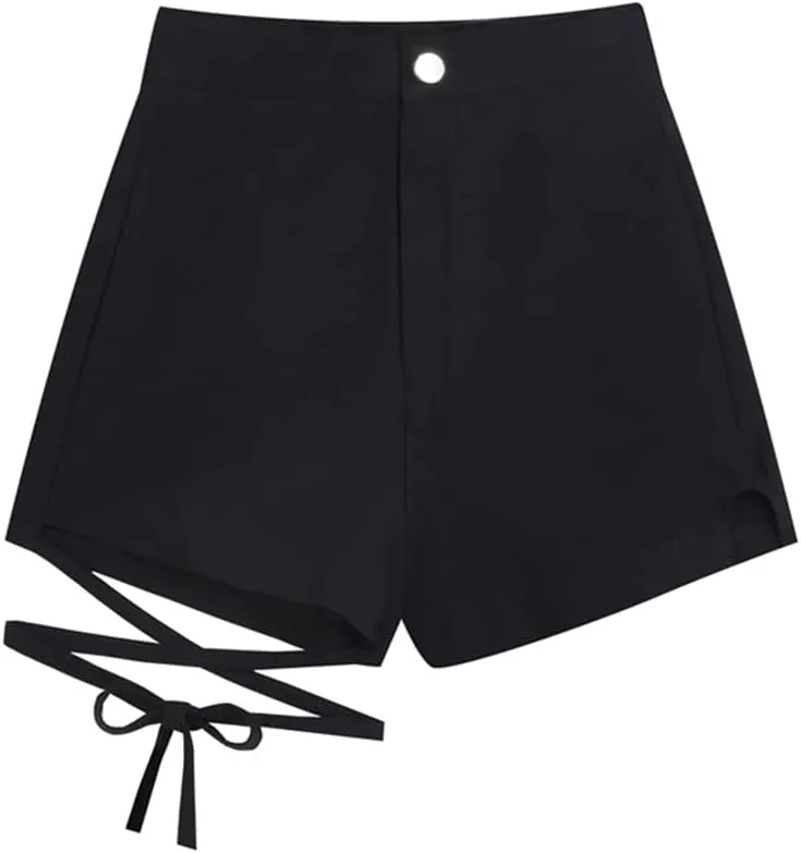 Women Black Punk Gothic Shorts Metal Hollow Out High Waist Sexy Rock Hot Shorts for Club Cosplay Party Dance