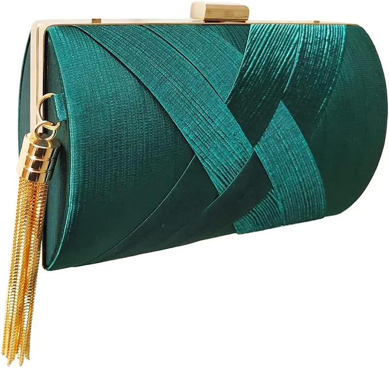 Women Clutch Bag Evening Bag with Tassel Pendant Bridal Wedding Purse Ladies Shoulder Bag With Detachable Chain