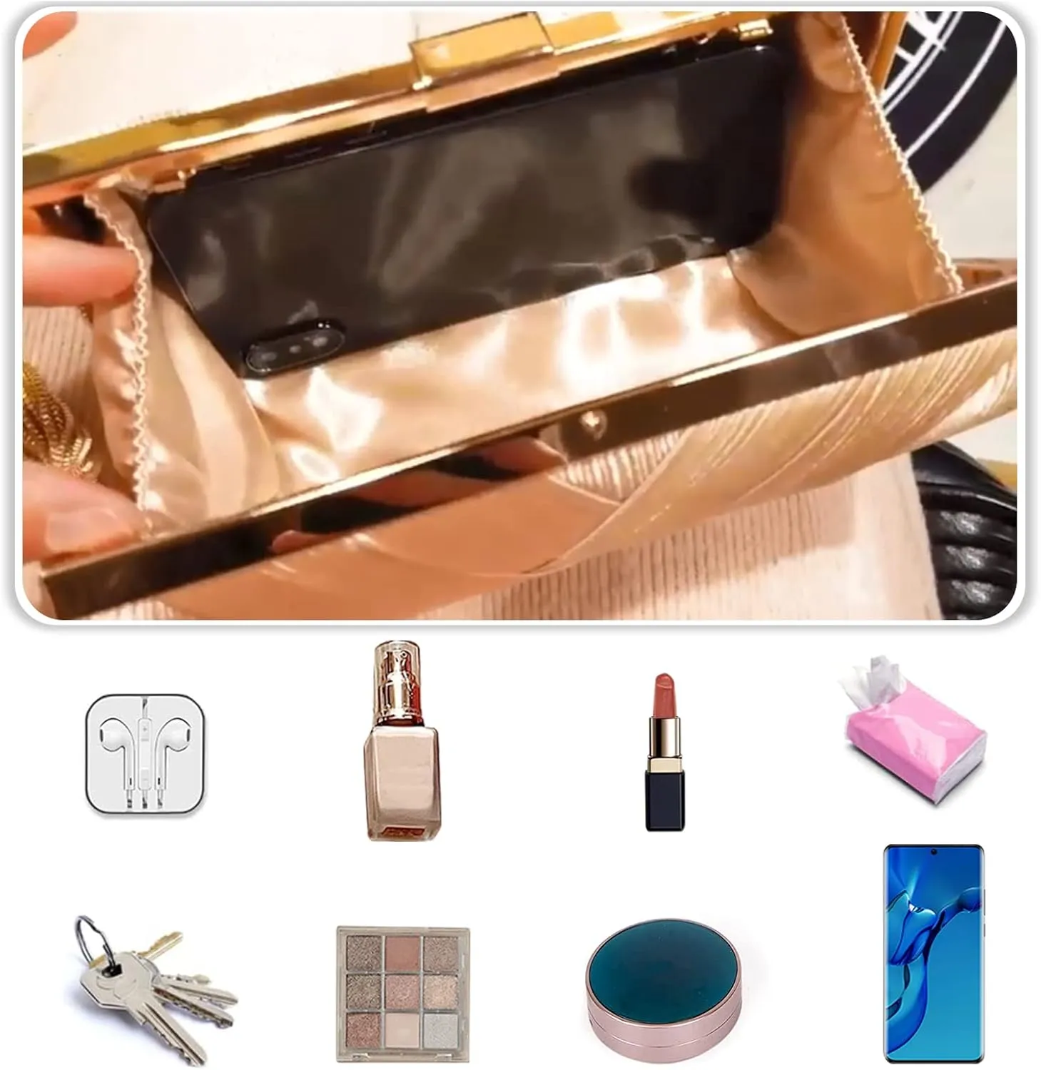 Women Clutch Bag Evening Bag with Tassel Pendant Bridal Wedding Purse Ladies Shoulder Bag With Detachable Chain