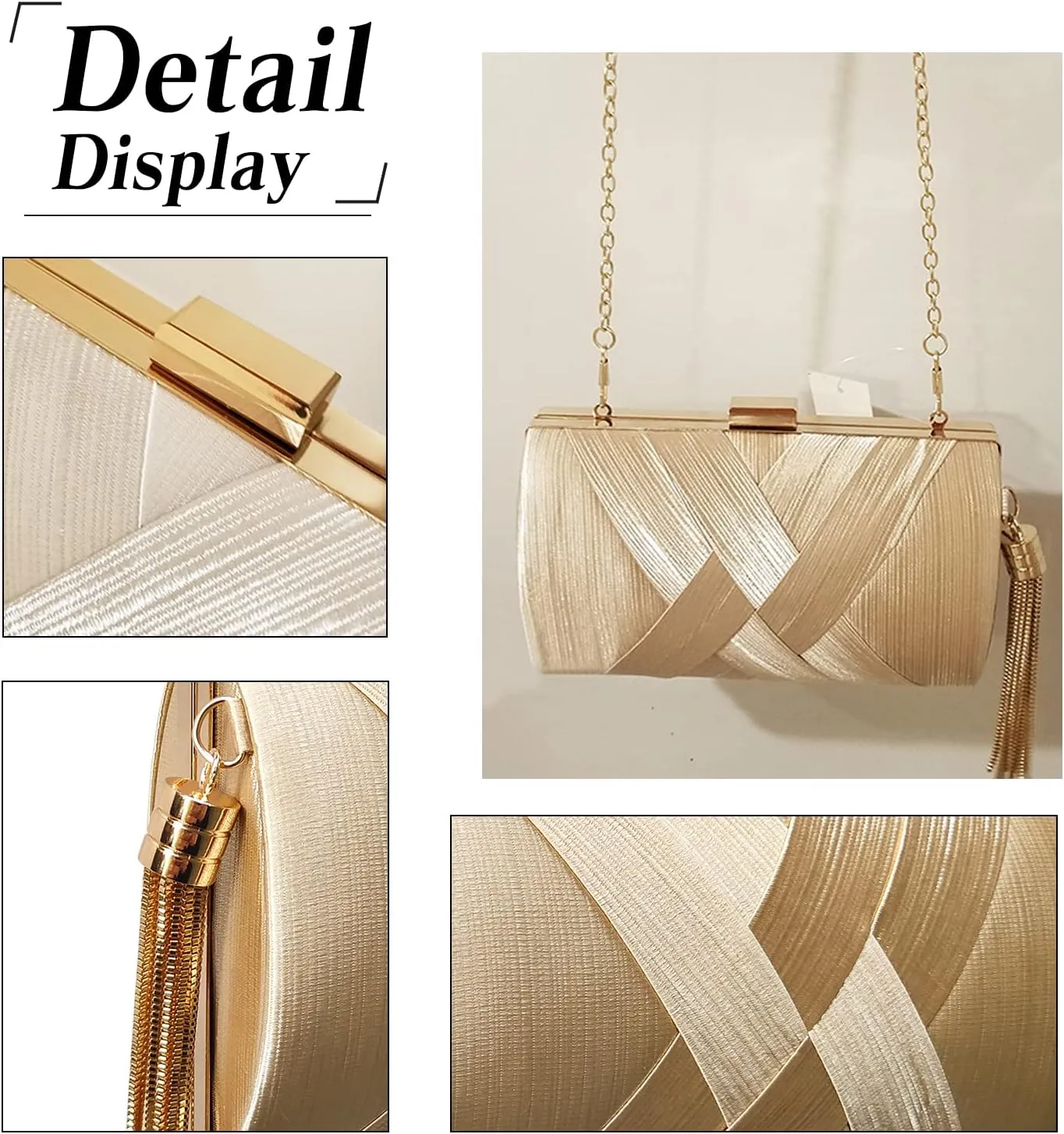 Women Clutch Bag Evening Bag with Tassel Pendant Bridal Wedding Purse Ladies Shoulder Bag With Detachable Chain