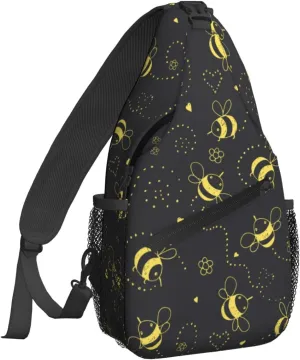 Women Doodle Bee Black Cute Pattern Crossbody Sling Backpack for Men Chest Bag Shoulder Bag Lightweight One Strap Backpack Travel Outdoor Daypack