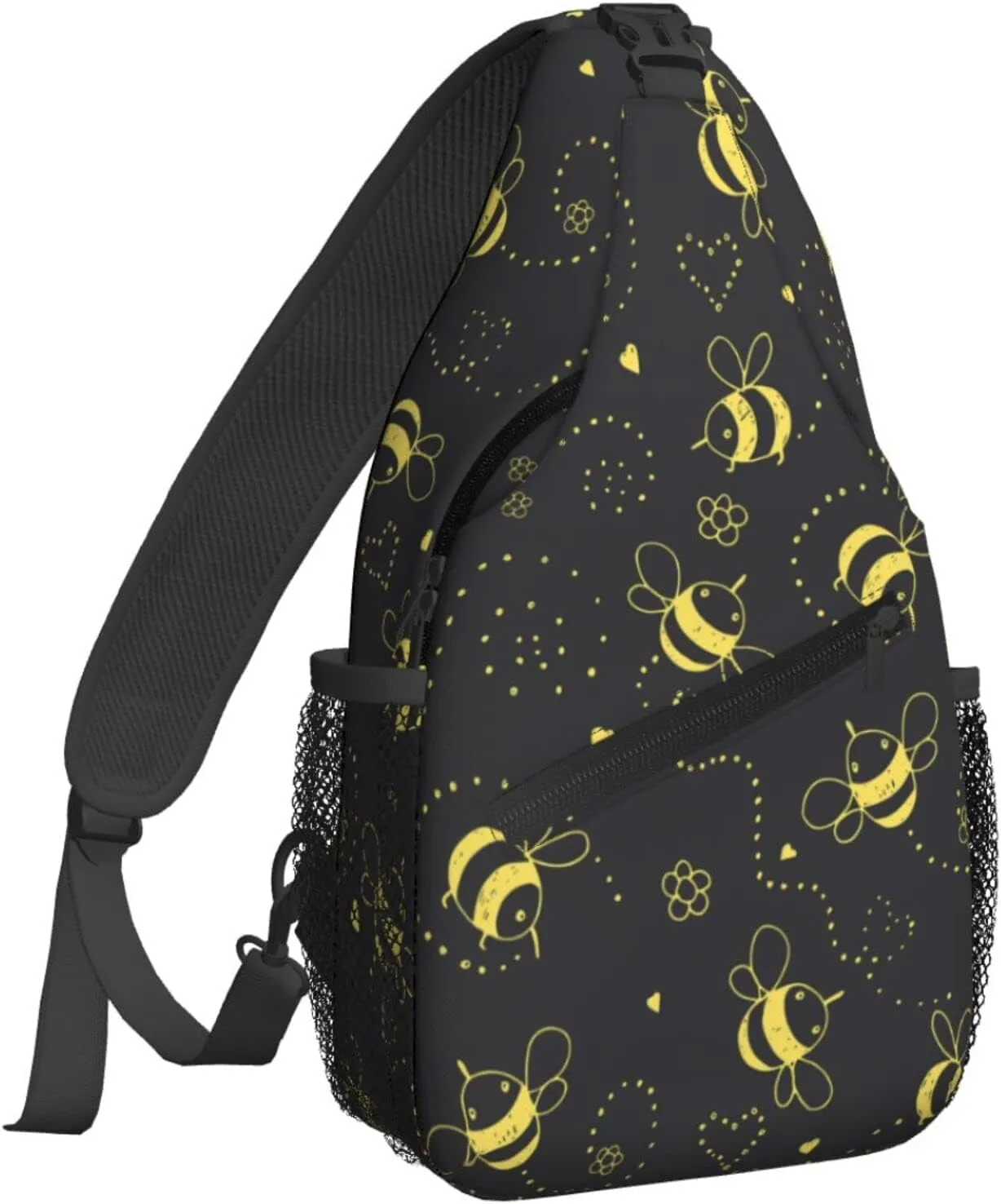Women Doodle Bee Black Cute Pattern Crossbody Sling Backpack for Men Chest Bag Shoulder Bag Lightweight One Strap Backpack Travel Outdoor Daypack