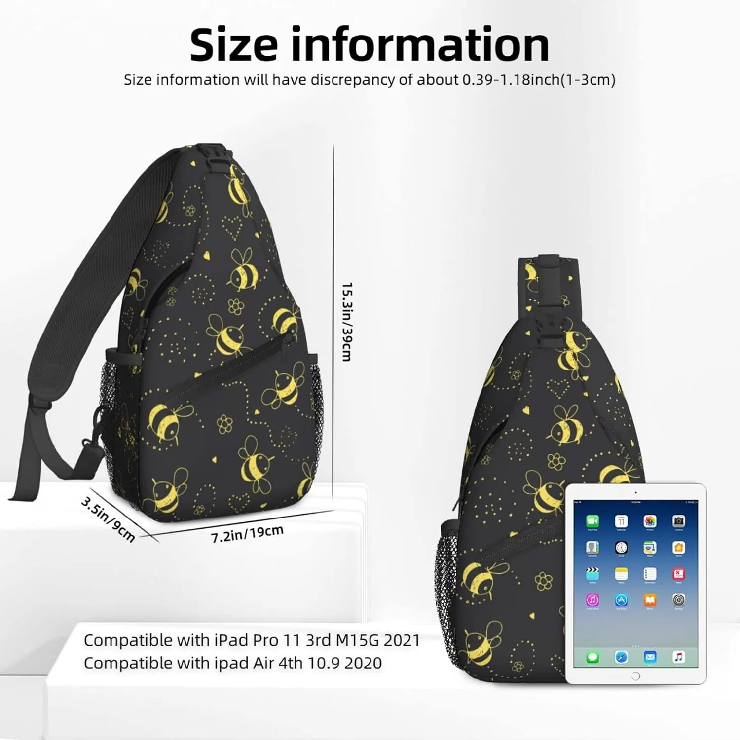 Women Doodle Bee Black Cute Pattern Crossbody Sling Backpack for Men Chest Bag Shoulder Bag Lightweight One Strap Backpack Travel Outdoor Daypack