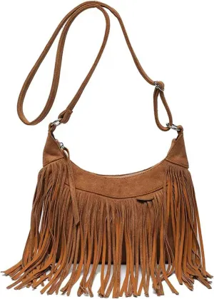 Women Fashion Fringe Purse Crossbody Bags Vegan Suede Hippie Tassel Hobo Shoulder Bag Vintage Handbags